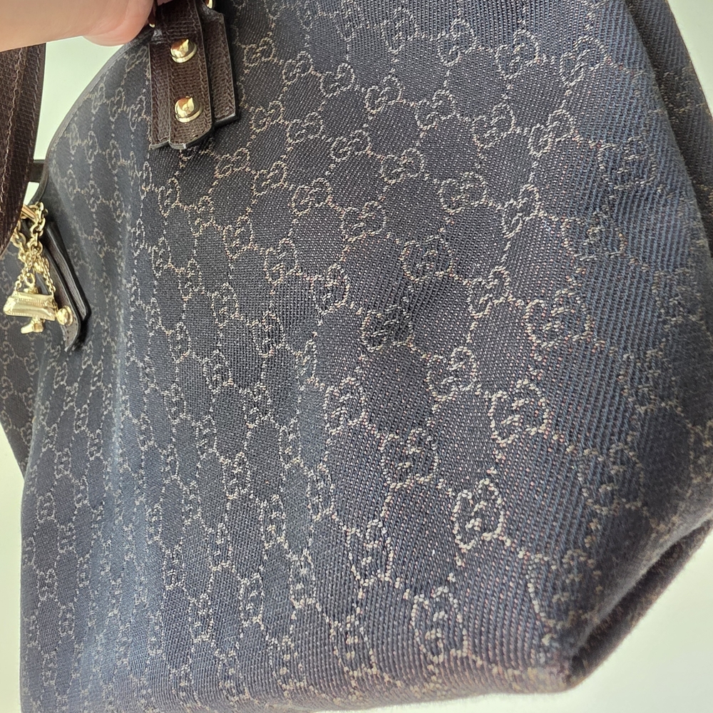 AUTHENTIC Gucci Jolicoeur Charm Tote | Dark Brown GG Canvas | Dustbag - Picture 6 of 16